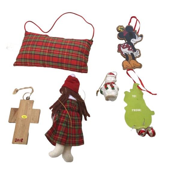 Christmas Ornaments Holidays Plaid Snowman Cross Snowman Minnie Mouse Lot of Six - Picture 9 of 9